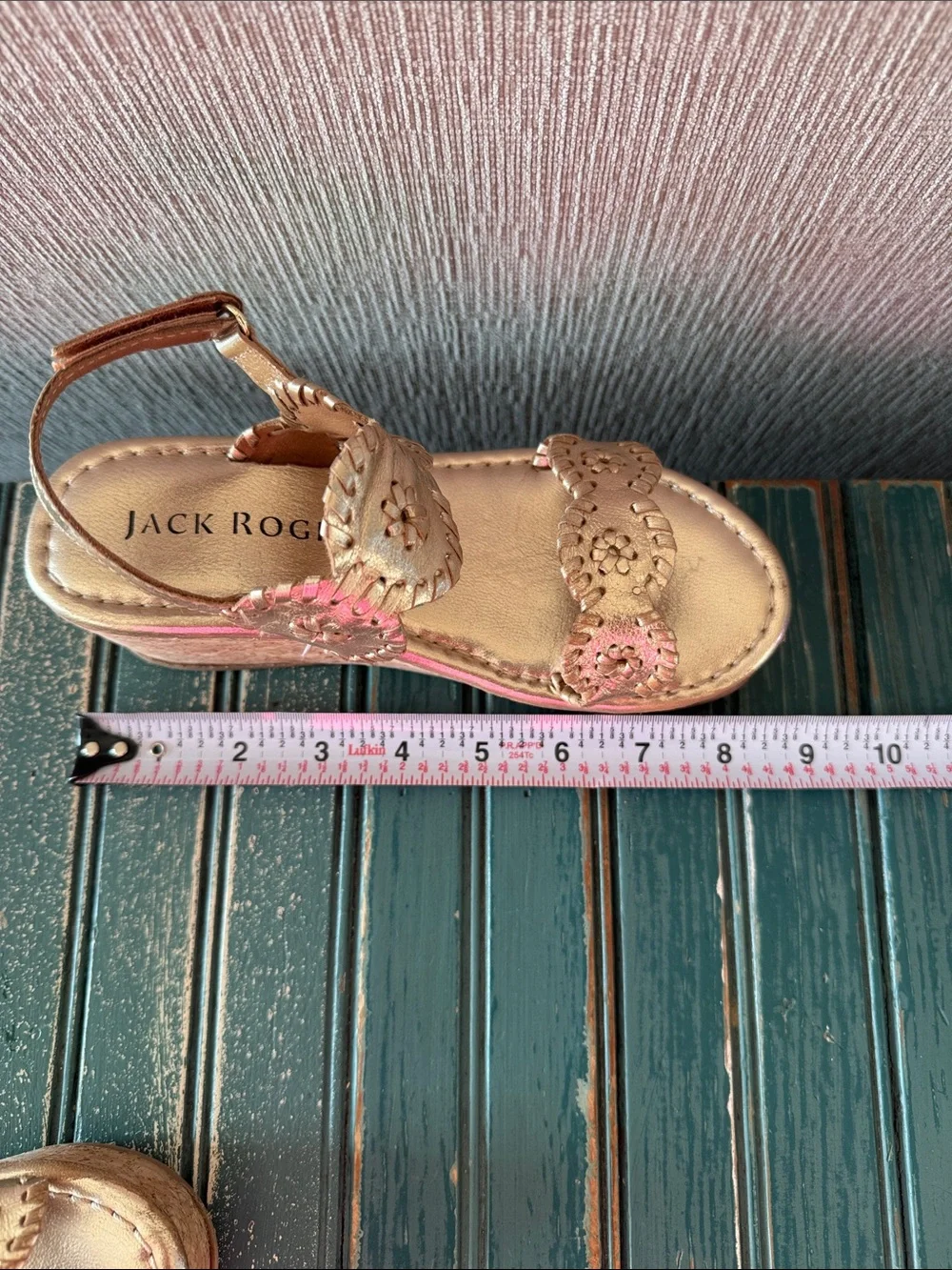 Girls Jack Rogers Metallic Gold Wedge Sandals with Floral Cutouts